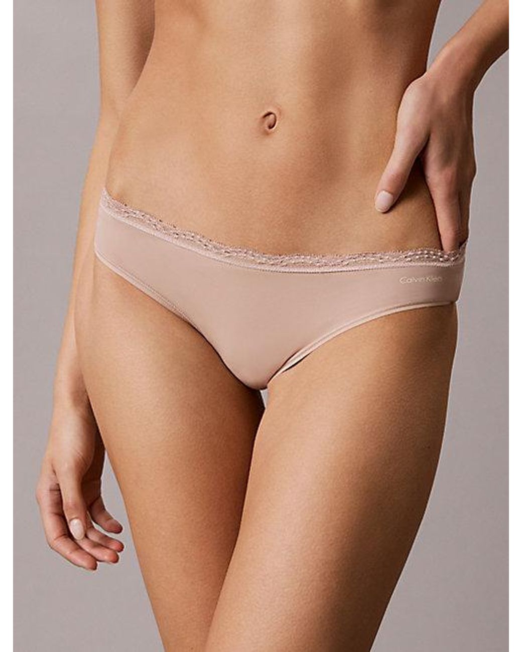 Calvin Klein Natural Bikini Briefs Microfibre Stretch With Lace