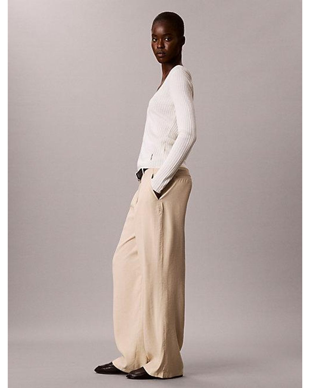 Calvin Klein Natural Slim Merino Wool Ribbed Jumper