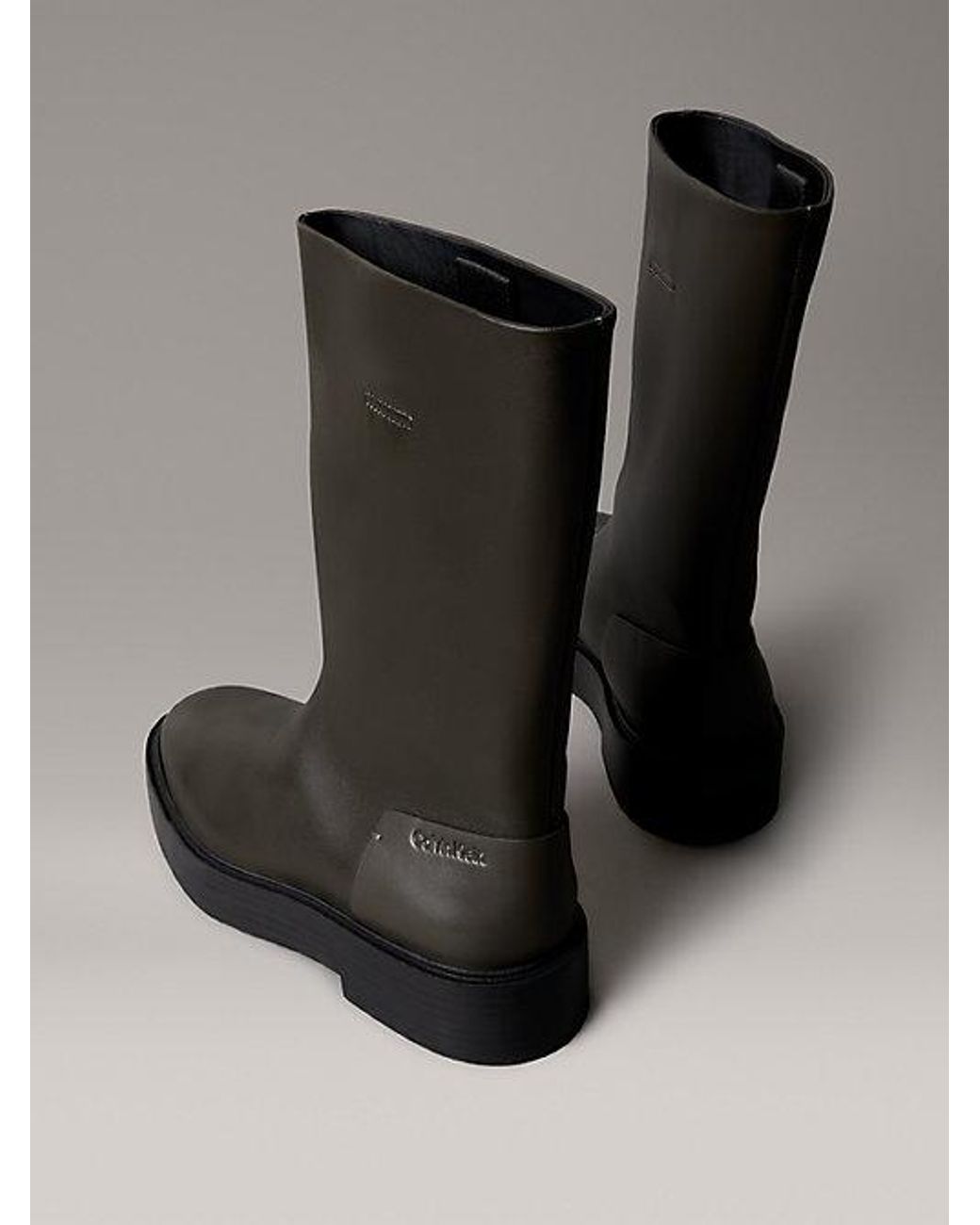 Calvin Klein Black Lederboots Mit Blockabsatz