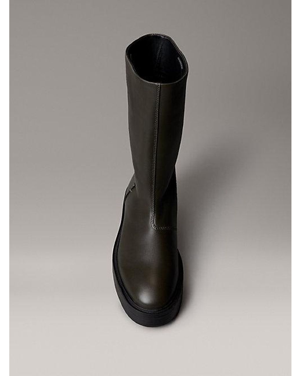 Calvin Klein Black Lederboots Mit Blockabsatz