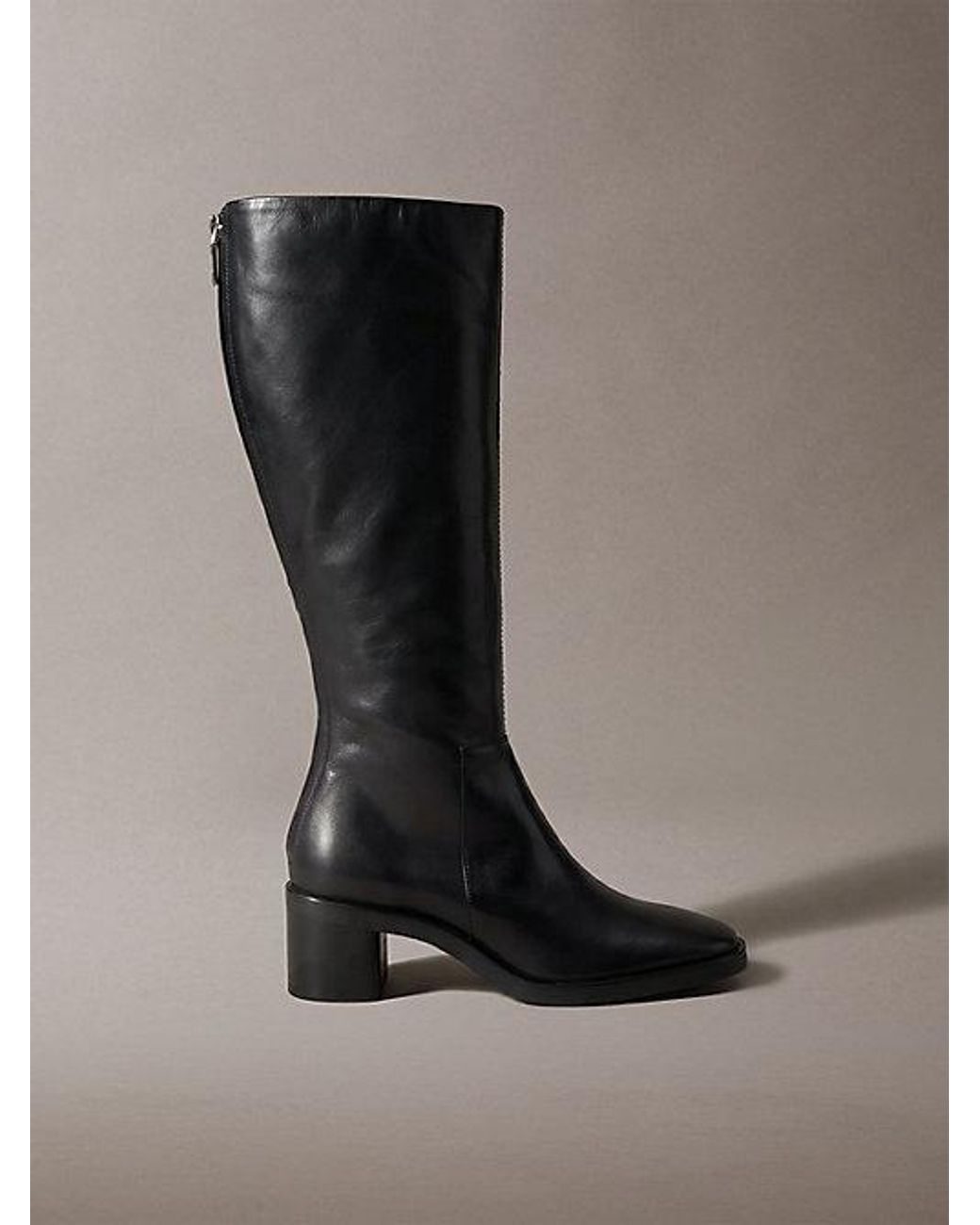 Calvin Klein Black Leather Block Heel Knee Boots