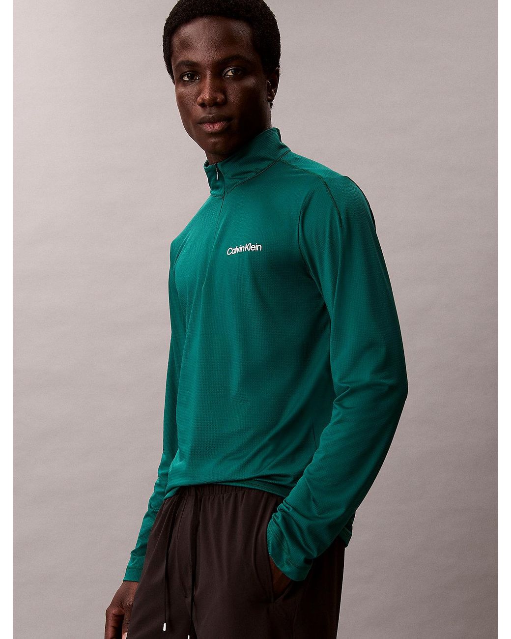 Calvin Klein Green Quick-Dry 1/4 Zip Long Sleeve Technical Top for men