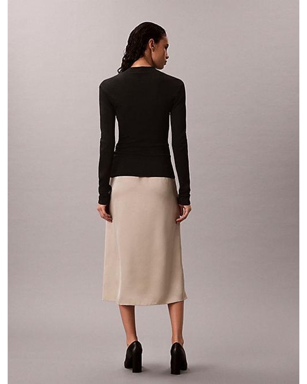 Calvin Klein Brown Matte Shine Satin Midi Skirt