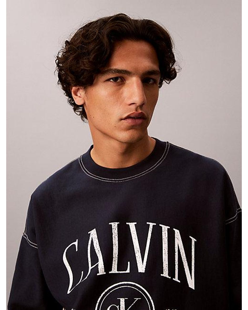Calvin Klein Black Jeans Relaxed Terry Logo Graphic Sweatshirt for men