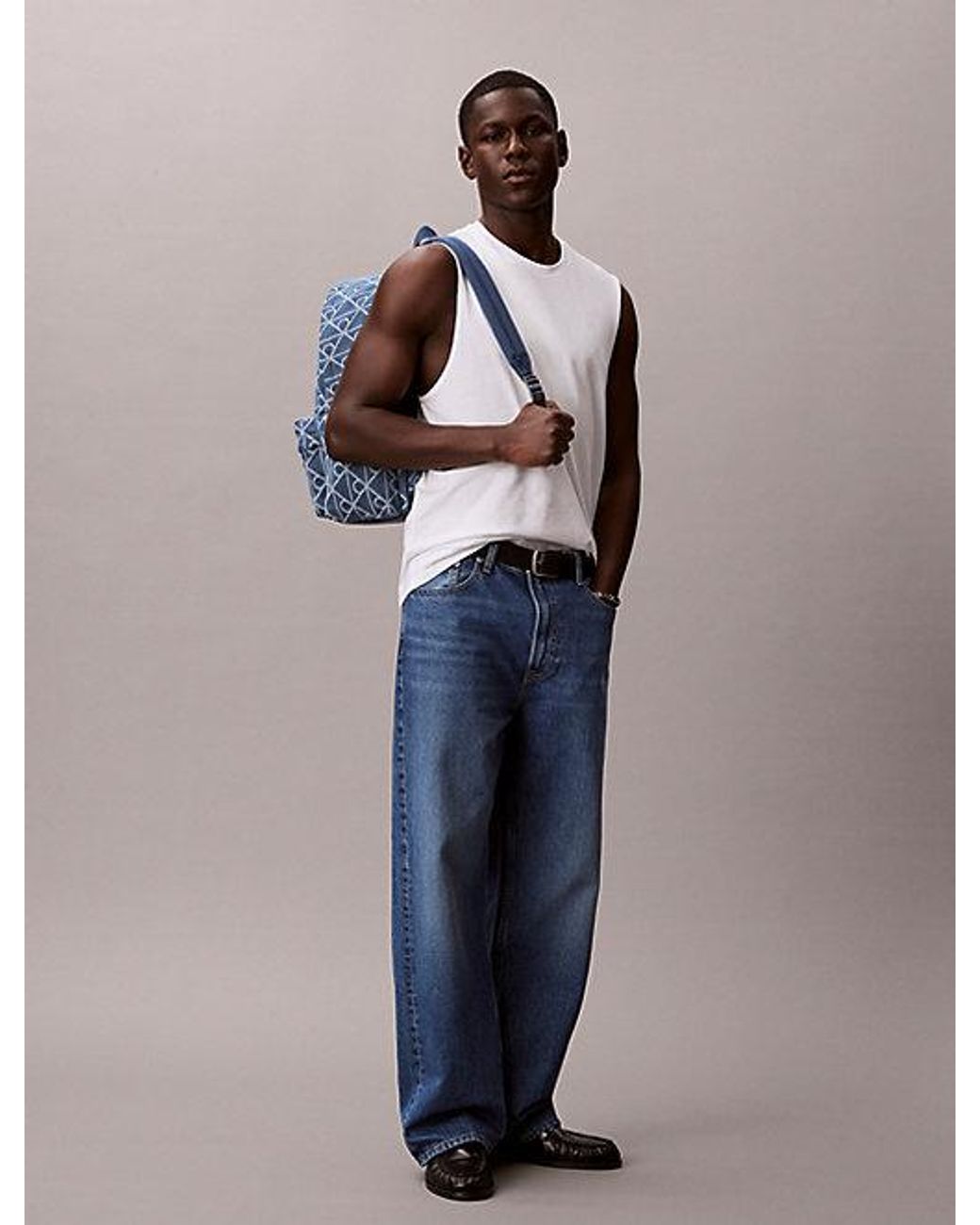 Calvin Klein Blue Denim Logo Jacquard Backpack for men