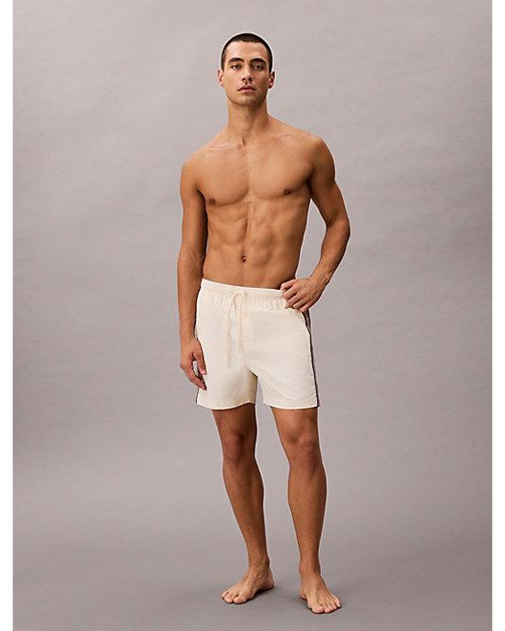 Calvin Klein White Medium Drawstring Swim Shorts Ck Icon for men