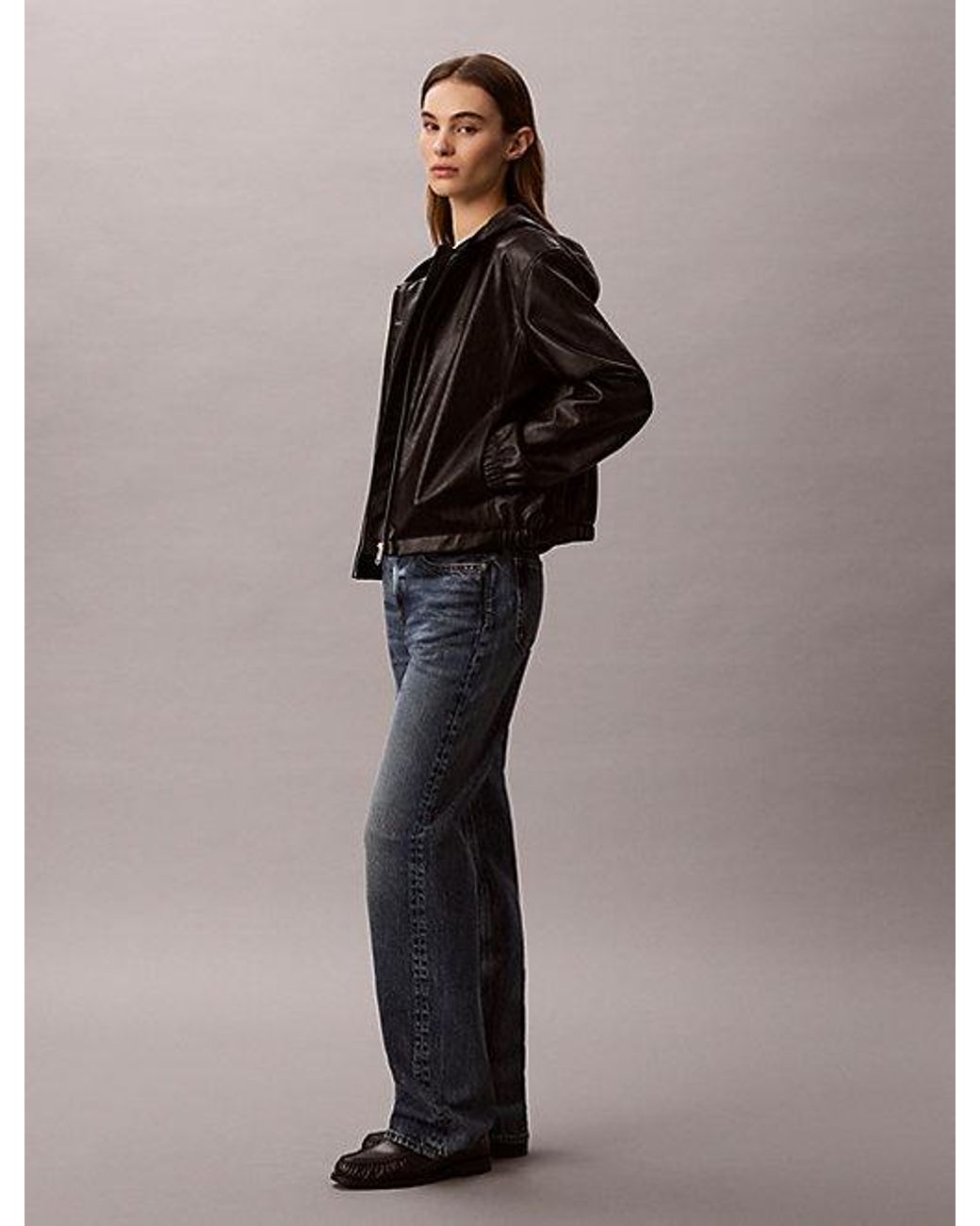 Calvin Klein Black Jeans Faux Leather Hooded Jacket