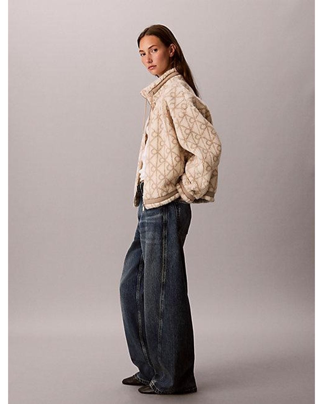 Calvin Klein Natural Jeans Sherpa Fleece Zip Up Jacket