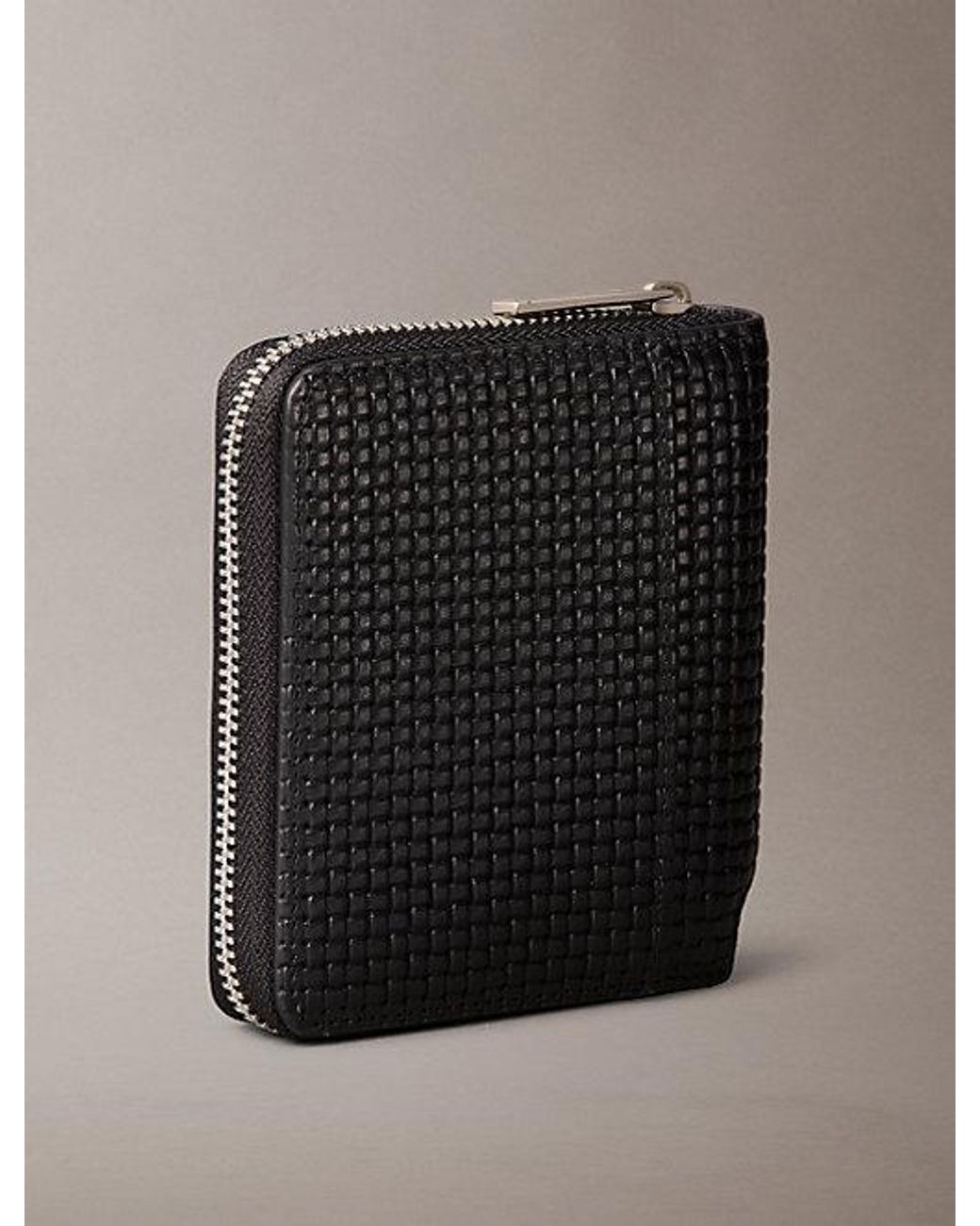 Calvin Klein Black Embossed Woven Zip Billfold Wallet for men