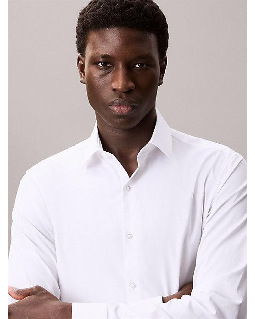 Calvin Klein White Slim Stretch Poplin Shirt for men