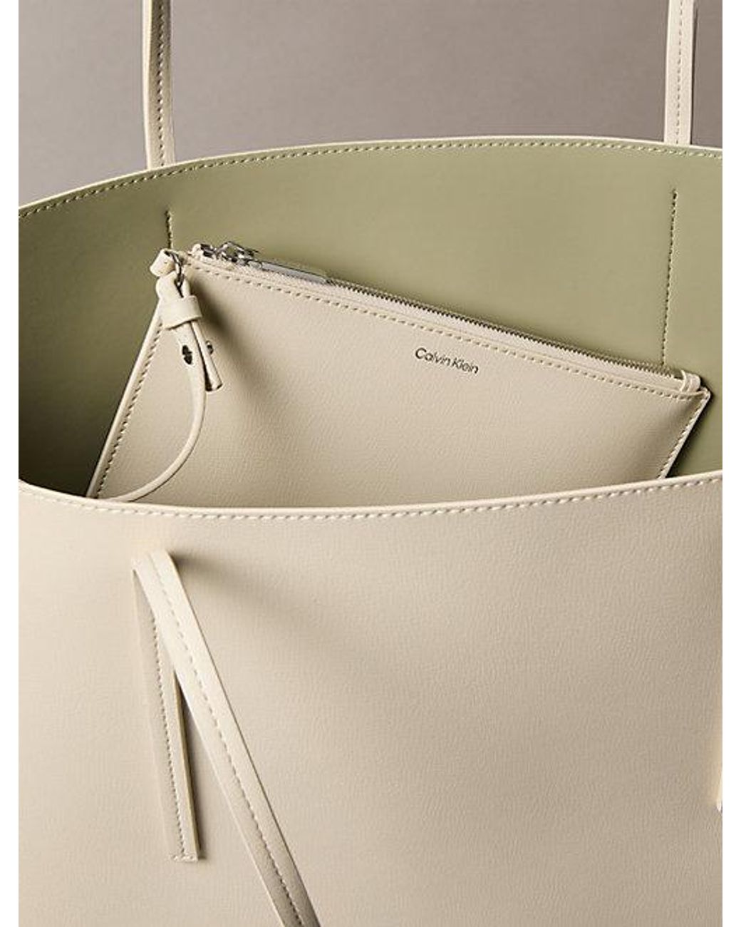 Calvin Klein Natural Foil Logo Tote Bag With Pouch