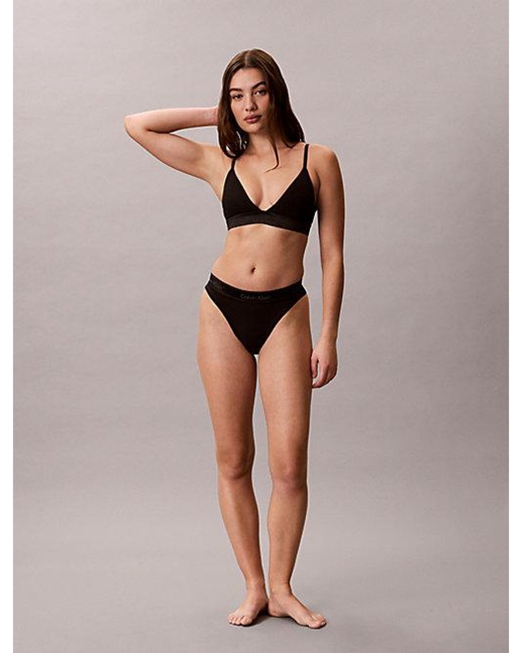Calvin Klein Black Metallic Lightly Lined Triangle Bralette Icon Cotton Modal Metallic