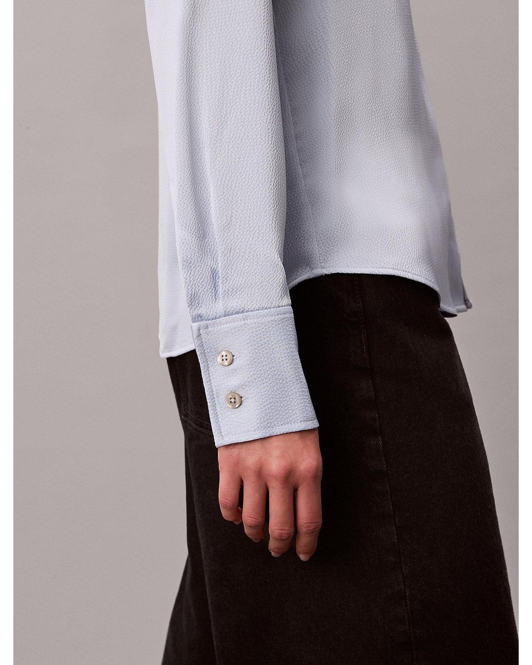 Calvin Klein Gray Hammered Satin Fitted Shirt