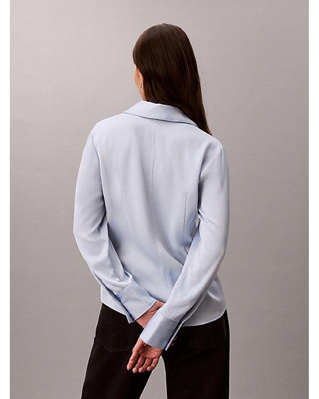 Calvin Klein Gray Hammered Satin Fitted Shirt