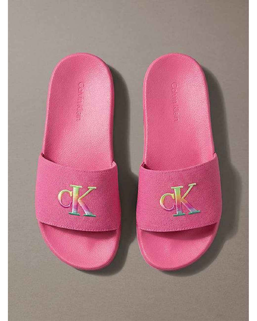 Calvin Klein Pink Canvas Contoured Logo Sliders Pride