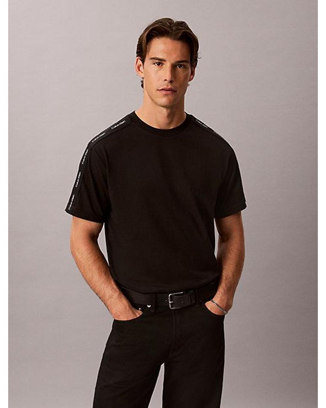 Calvin Klein Black Jeans Logo Tape T-Shirt for men