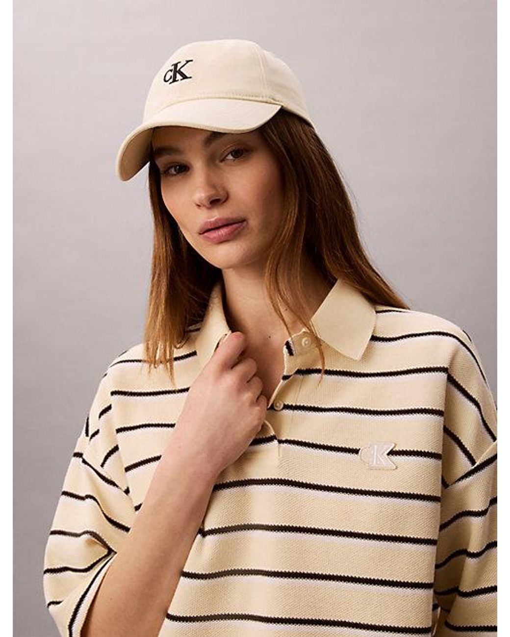 Calvin Klein Natural Jeans Stripe Cropped Boxy Polo Shirt