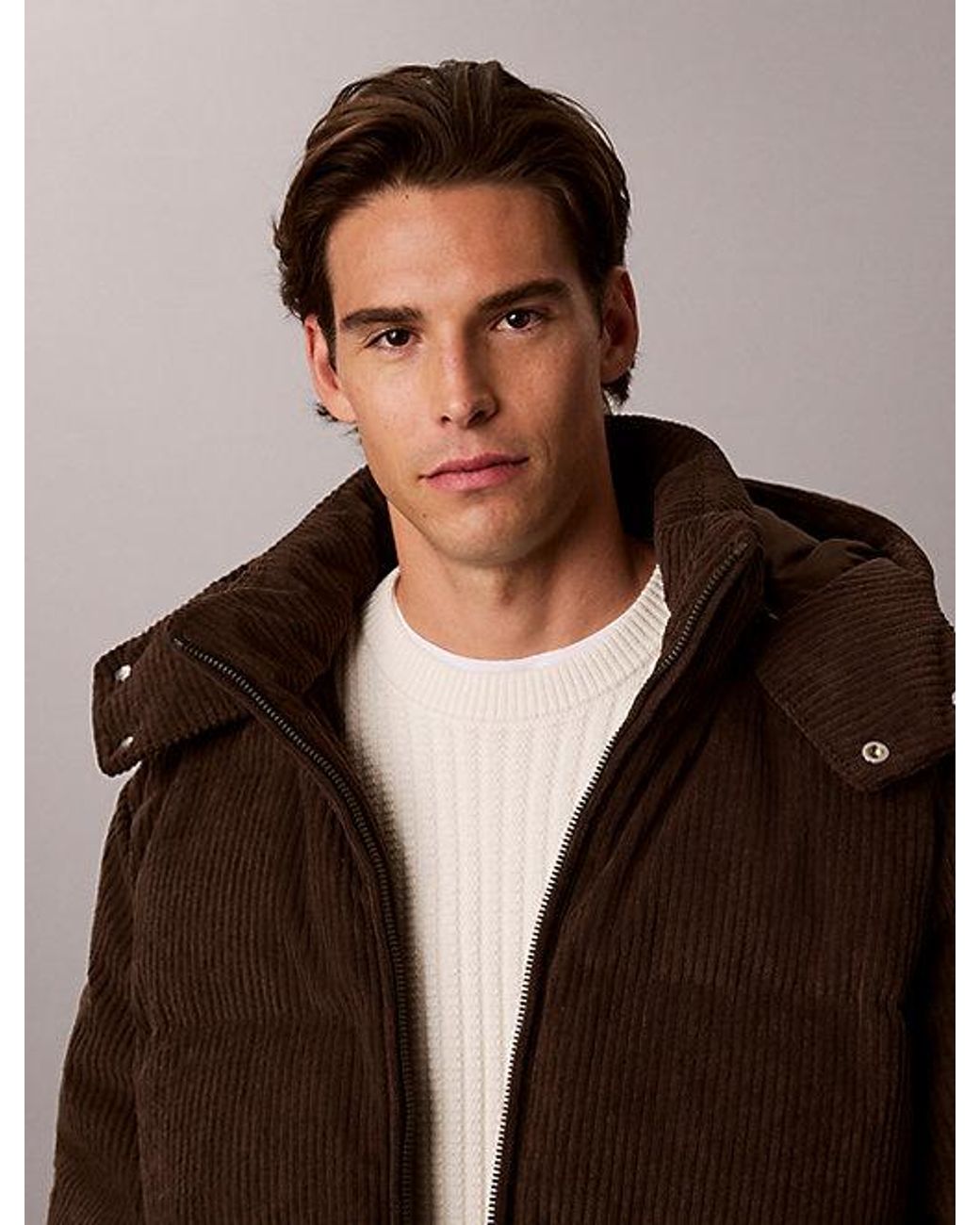 Calvin Klein Brown Jeans Corduroy Hooded Down Puffer Jacket for men