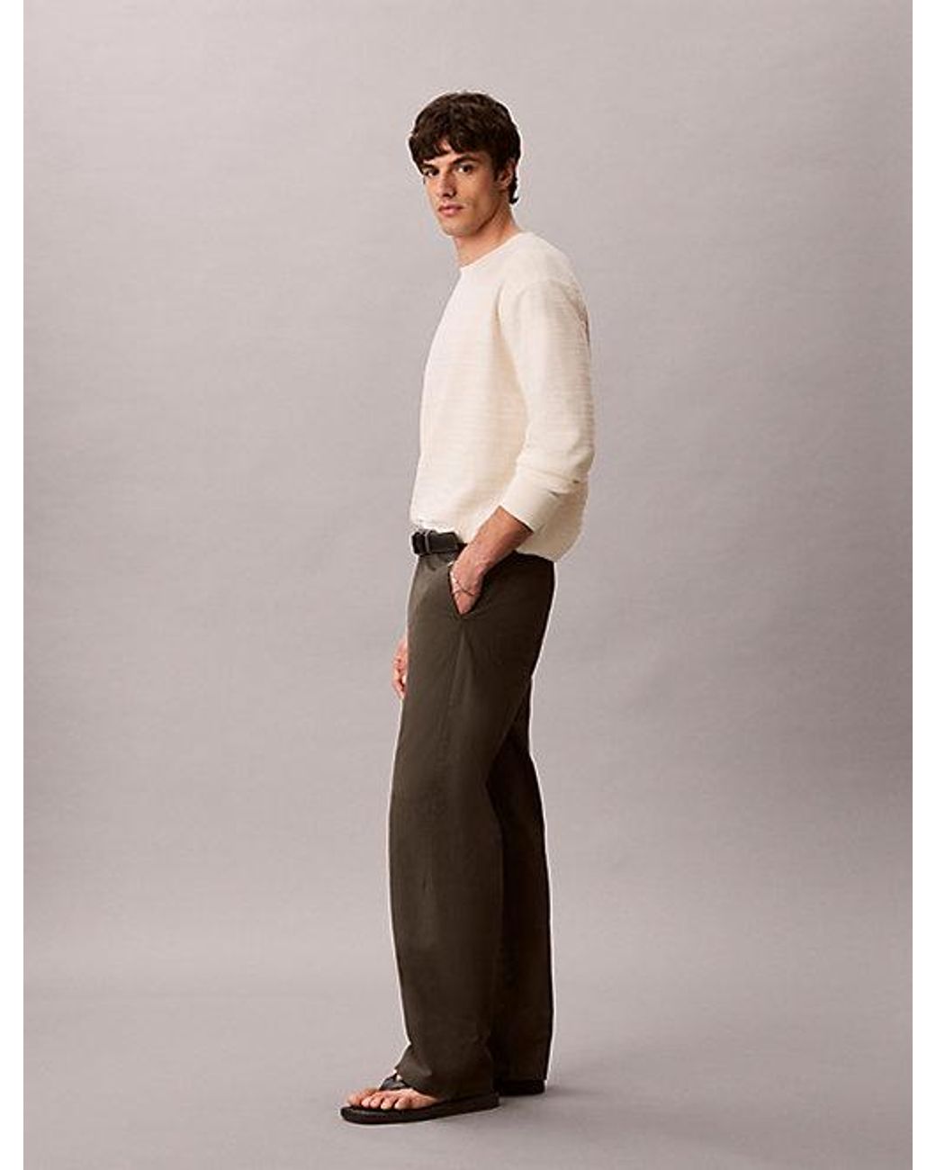 Calvin Klein Gray Relaxed Cotton Dobby Trousers for men
