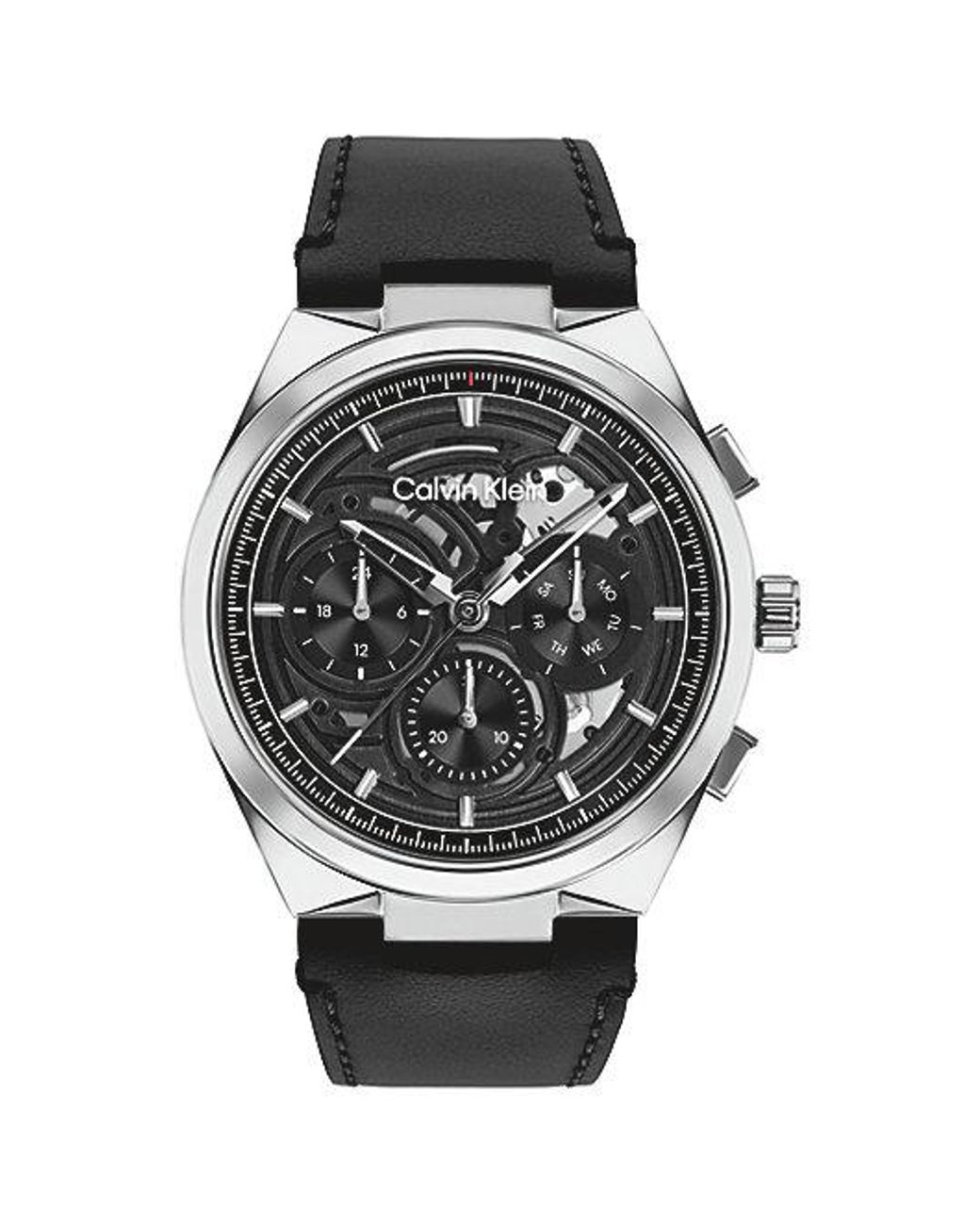 Calvin Klein Black Multifunction Leather Strap Skeleton Watch for men