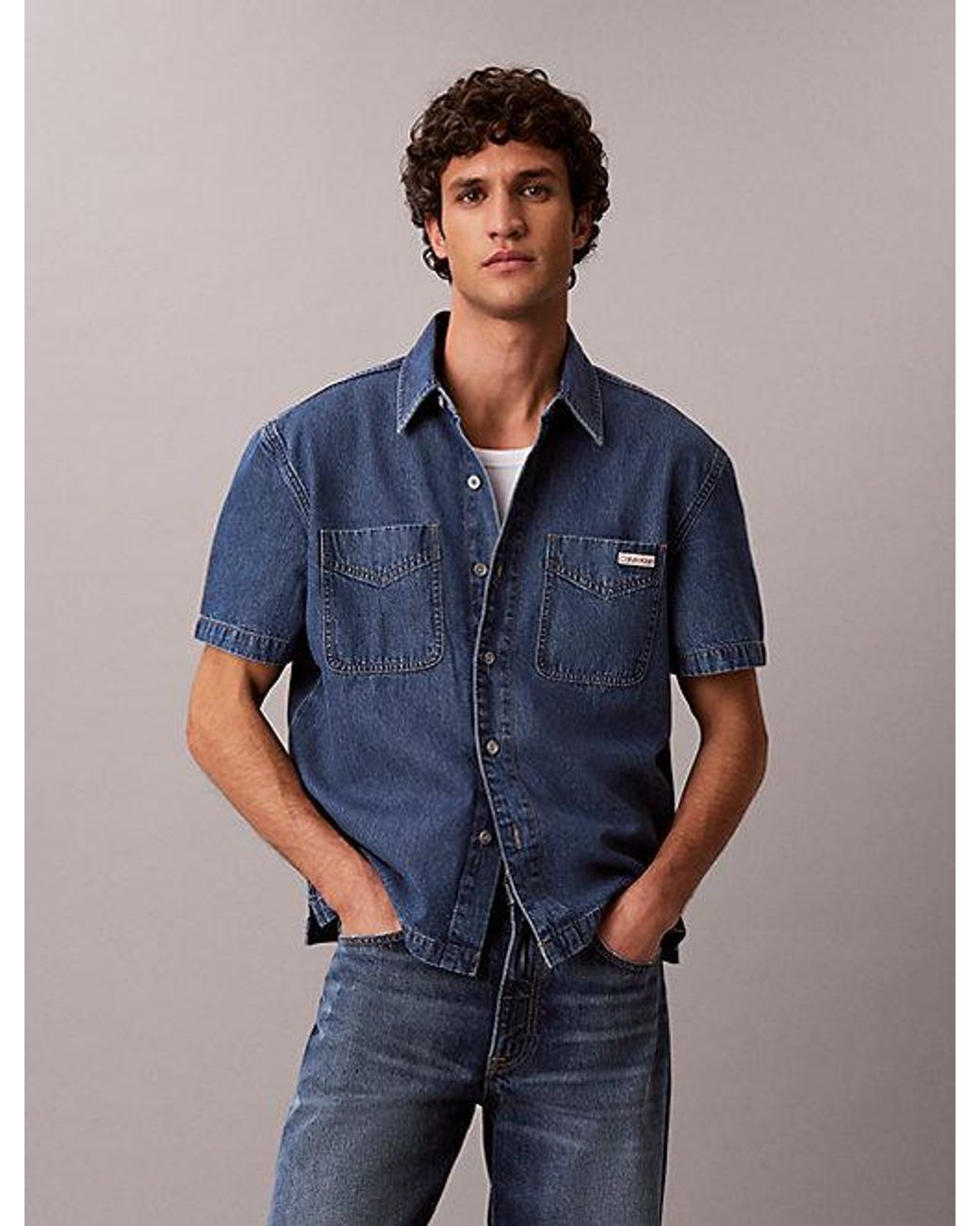 Calvin Klein Blue Jeans Boxy Denim Short Sleeve Shirt for men