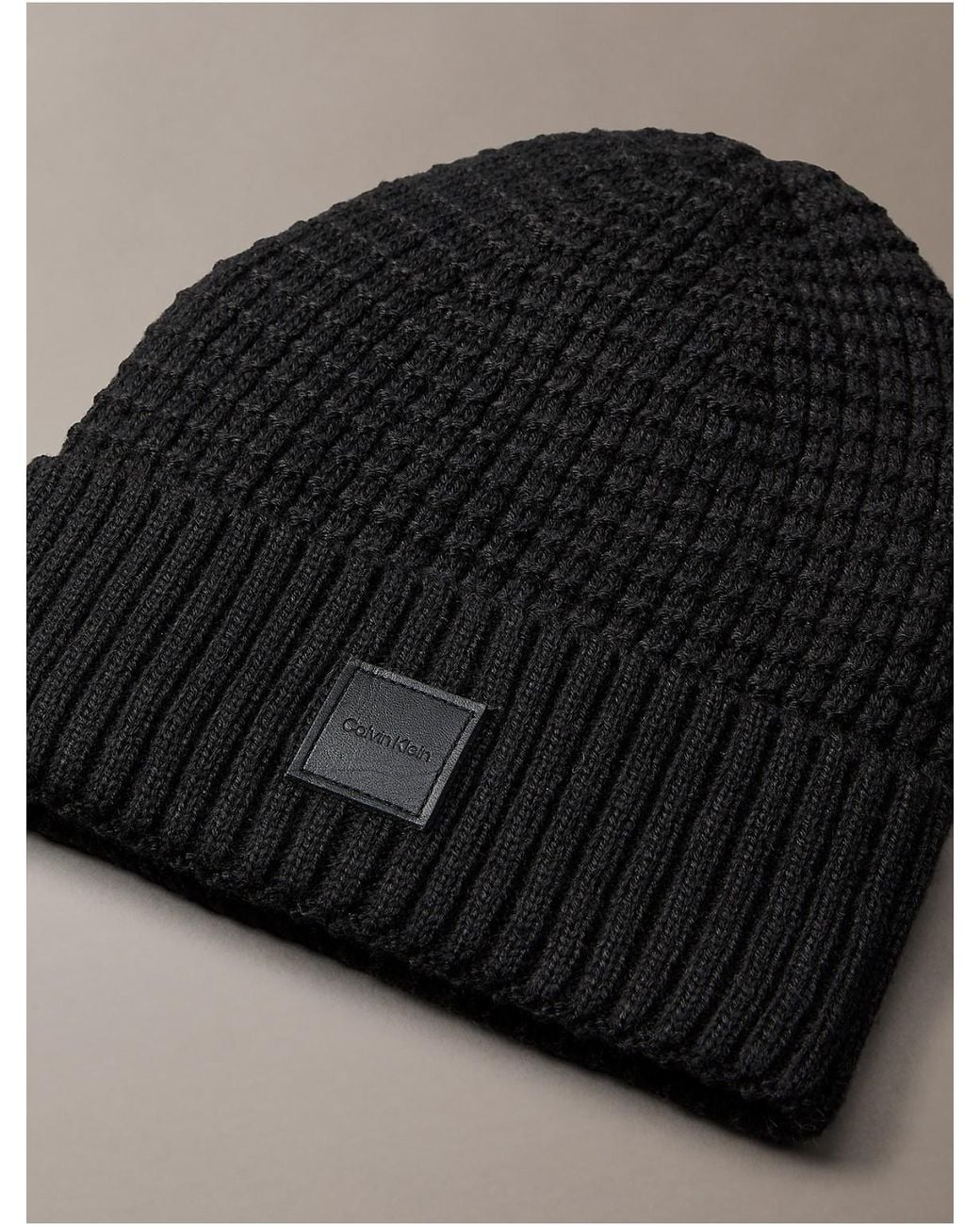 Calvin Klein Black Grid Stitch Cuff Hat for men