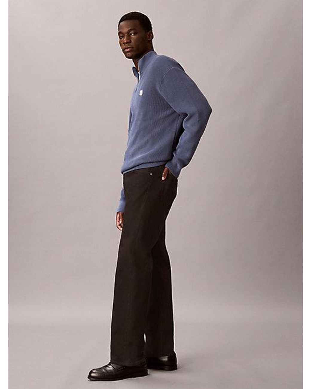 Calvin Klein Blue Jeans Waffle Cotton Half Zip Jumper for men