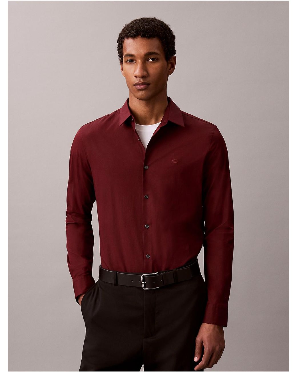 Calvin Klein Red Slim Stretch Button-Down Shirt for men