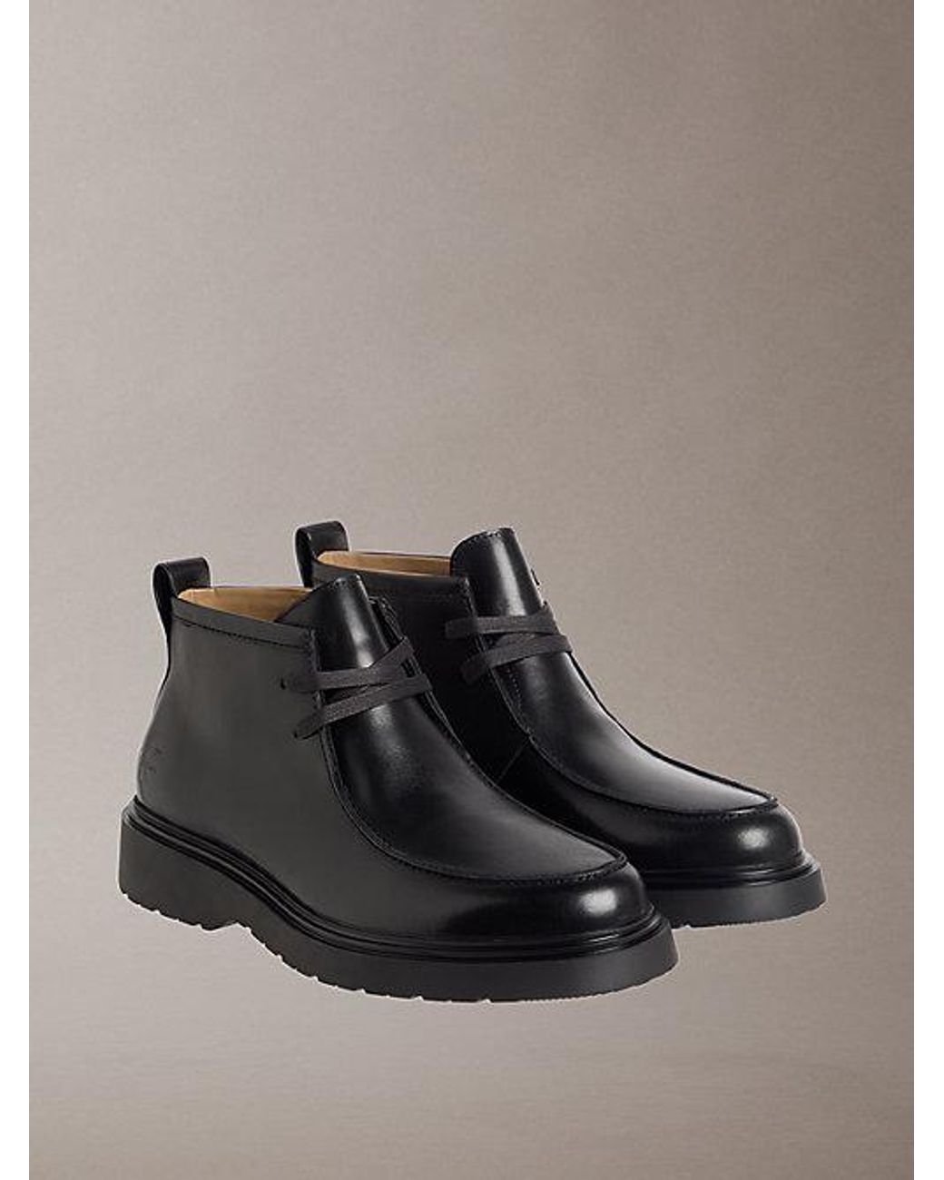 Calvin Klein Black Jeans Smooth Leather Lug Sole Desert Boots for men