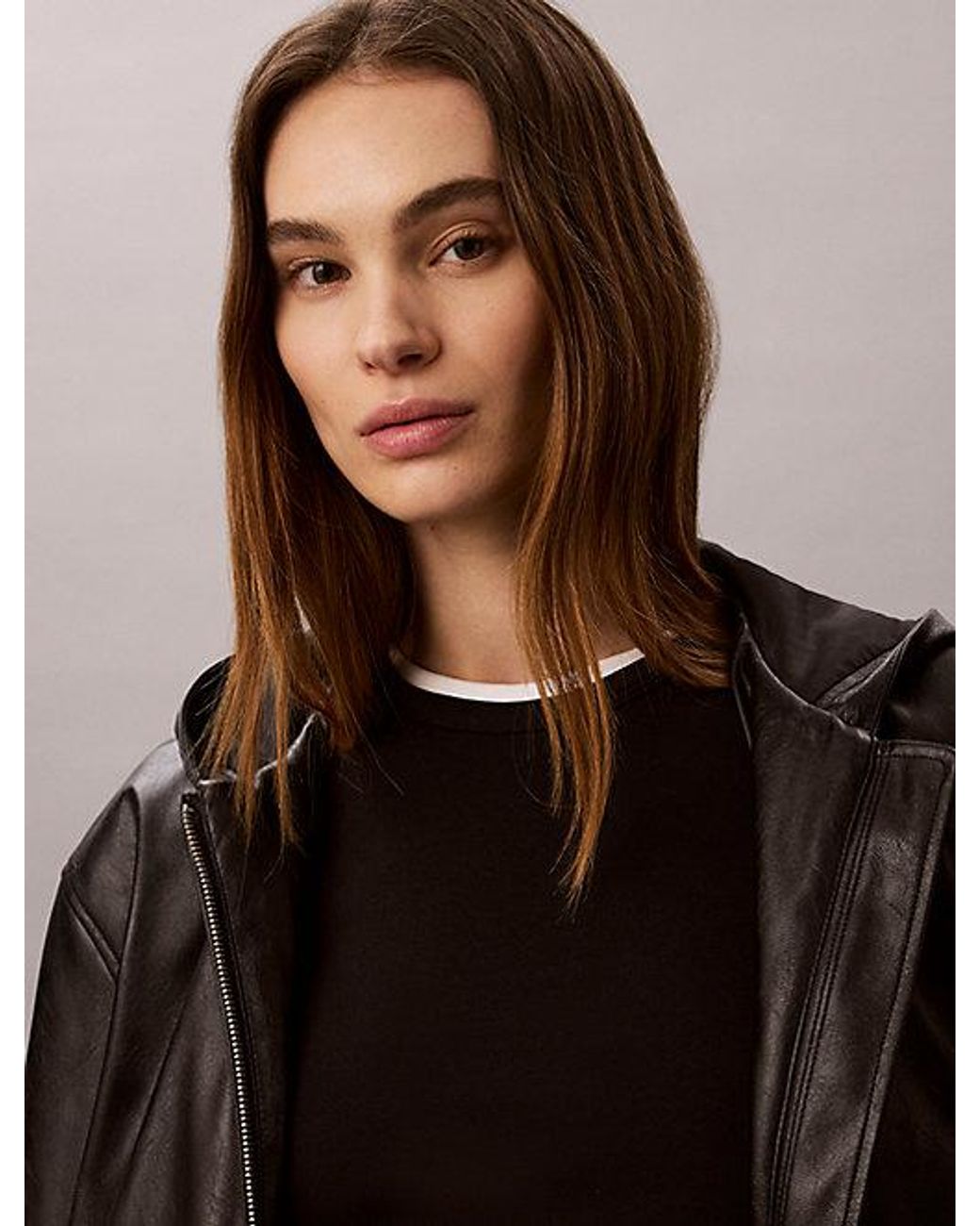 Calvin Klein Black Jeans Faux Leather Hooded Jacket