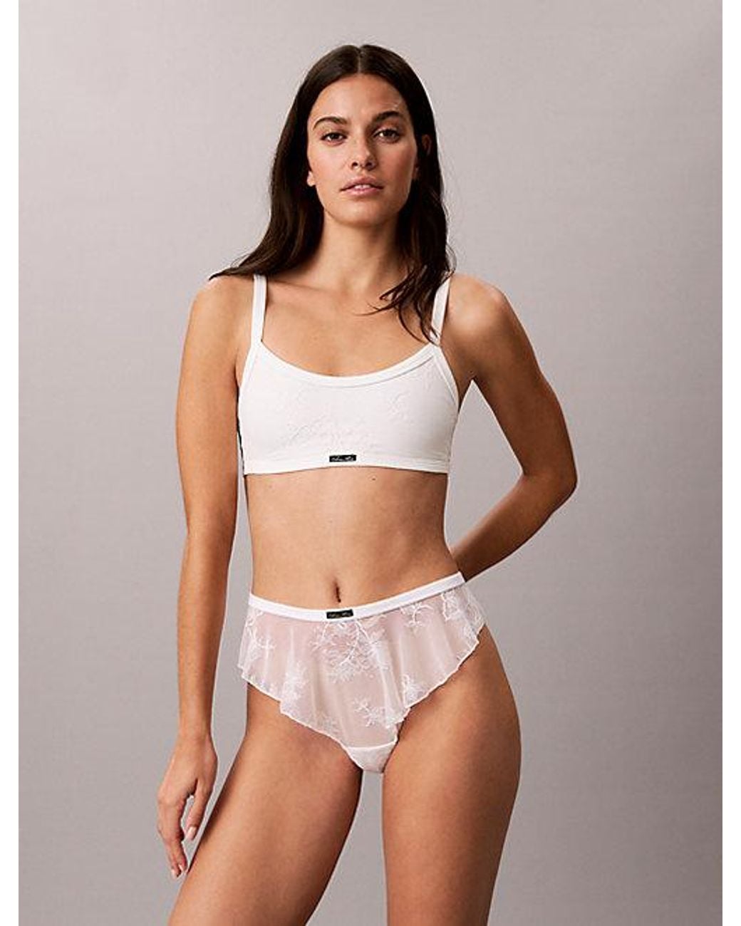 Calvin Klein White Tanga Eternal Floral Lace