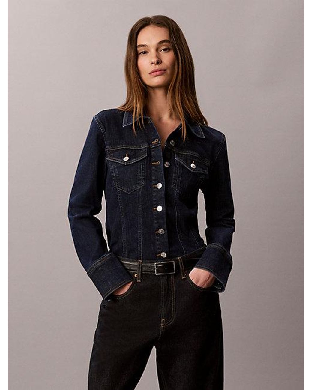 Calvin Klein Blue Jeans Sculpt Denim Trucker Button Down Shirt