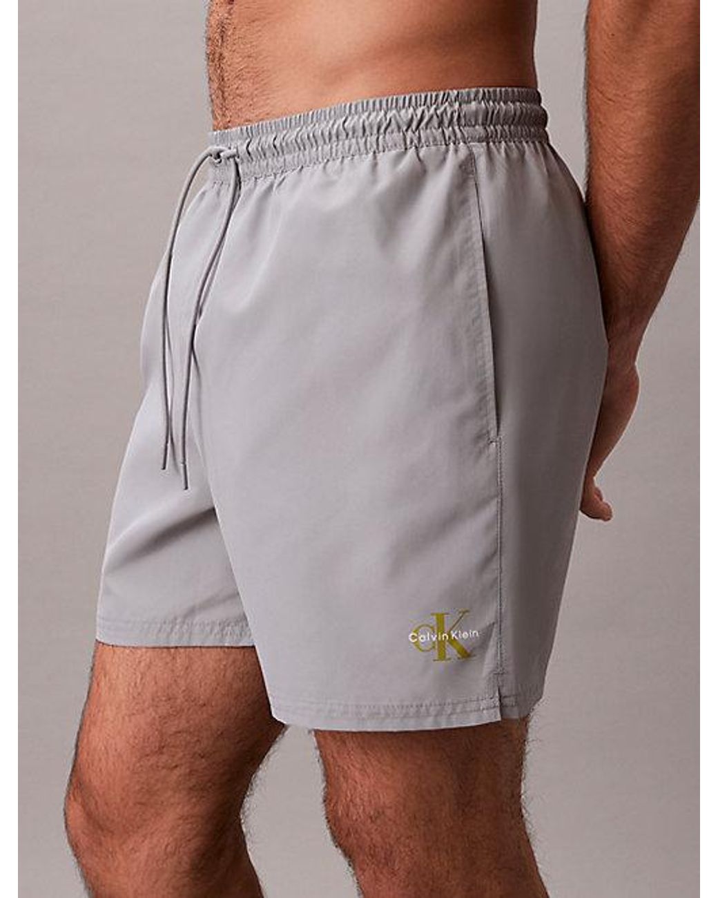 Calvin Klein Gray Medium Drawstring Swim Shorts Ck Monogram for men