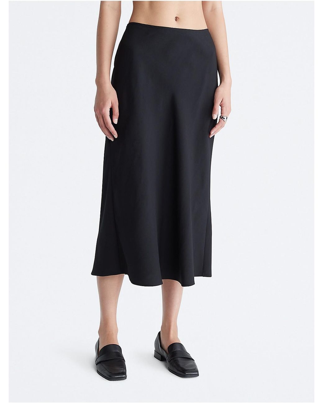 Calvin Klein Soft Twill Midi Skirt In Black Lyst