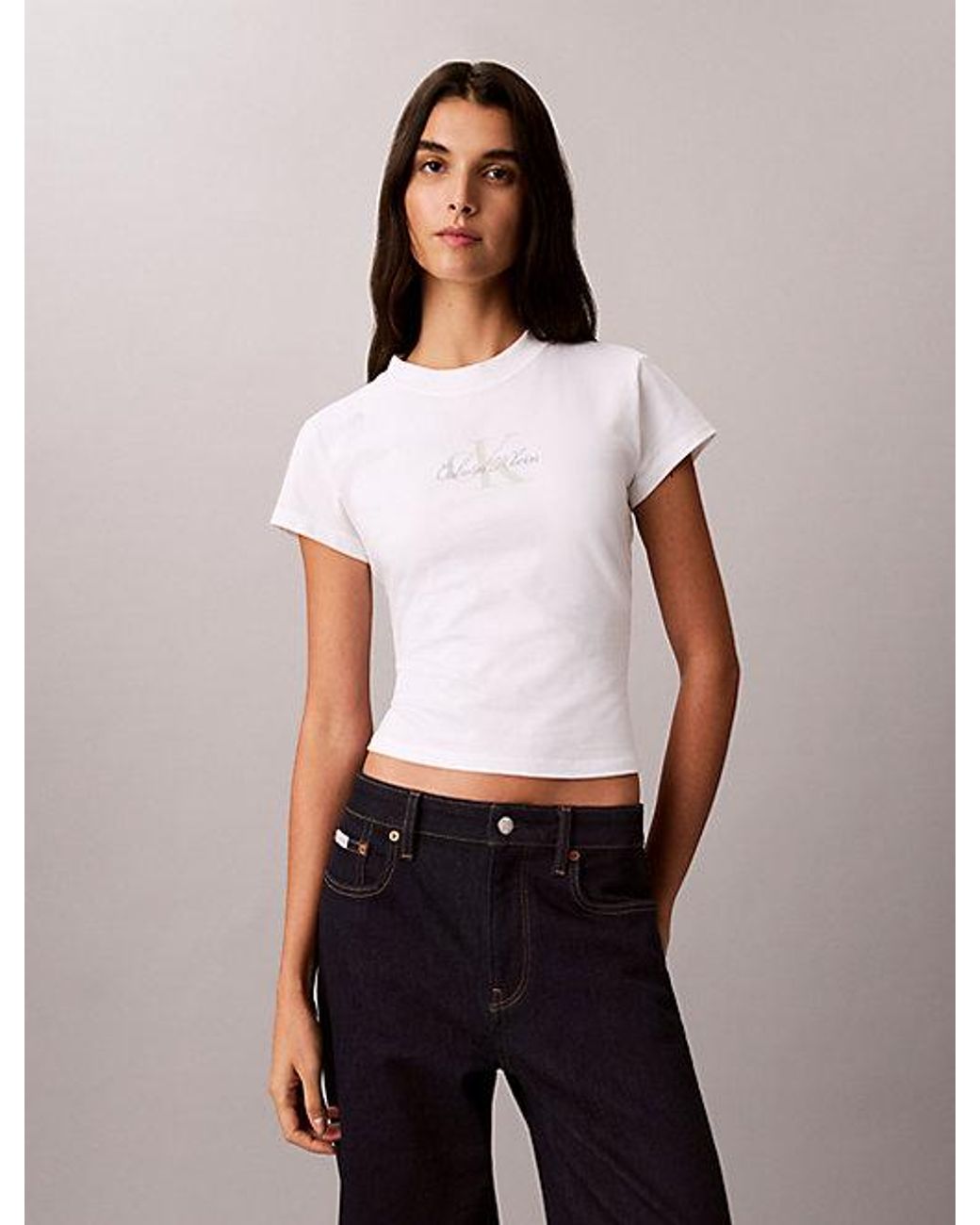 Calvin Klein White Jeans Monologo Baby Tee