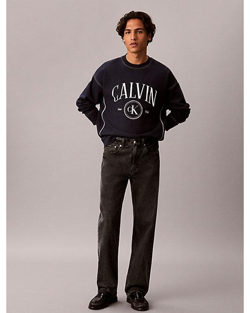 Calvin Klein Black Jeans Relaxed Terry Logo Graphic Sweatshirt for men