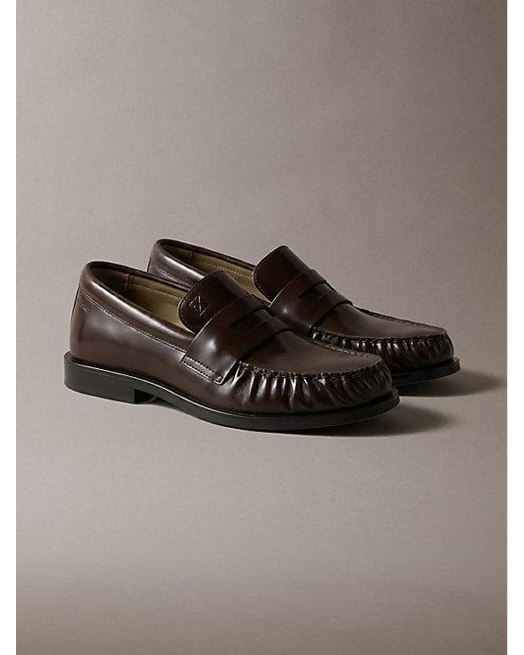 Calvin Klein Brown Theo Leather Pleated Penny Loafers for men