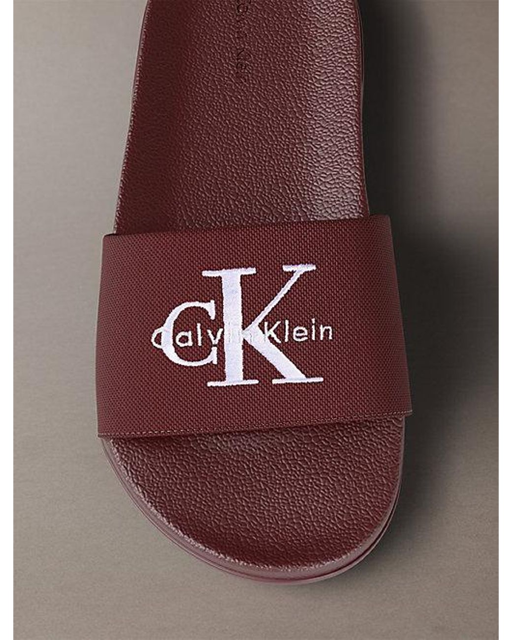 Calvin Klein Brown Canvas Contoured Logo Sliders for men