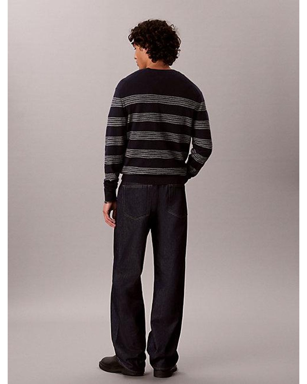 Calvin Klein Black Cotton Irregular Stripe Jumper for men