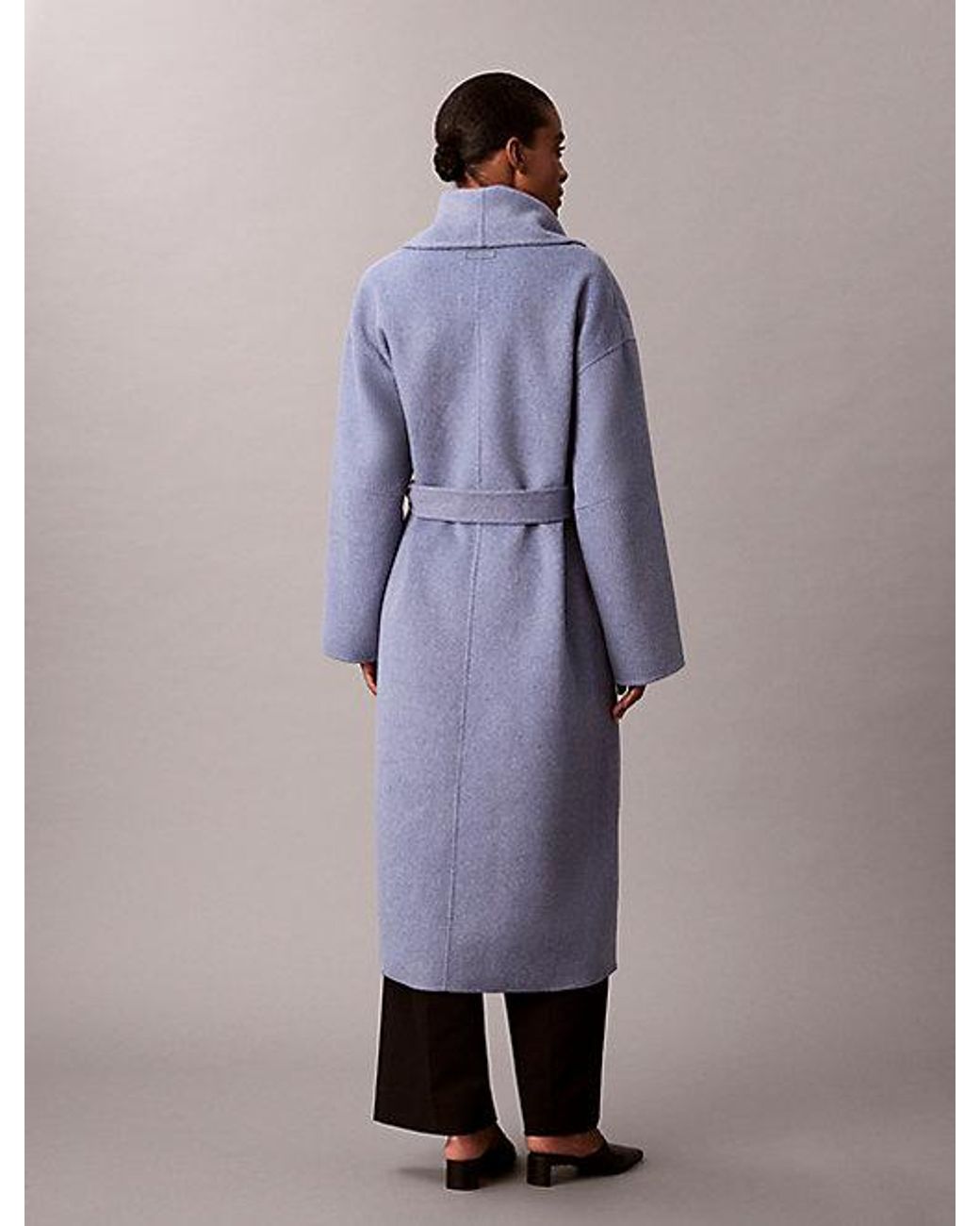 Calvin Klein Purple Double Faced Wool Blend Shawl Collar Coat