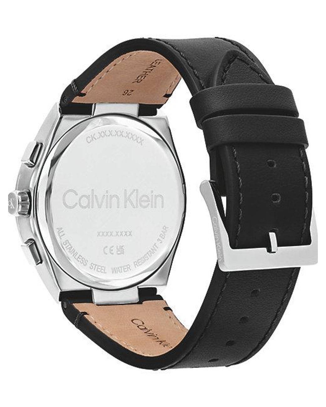 Calvin Klein Black Multifunction Leather Strap Skeleton Watch for men