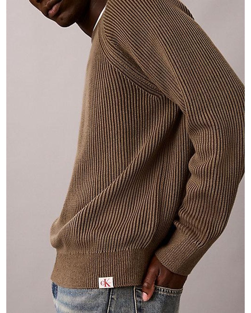 Calvin Klein Brown Jeans Two Tone Ribbed Cotton Jumper for men
