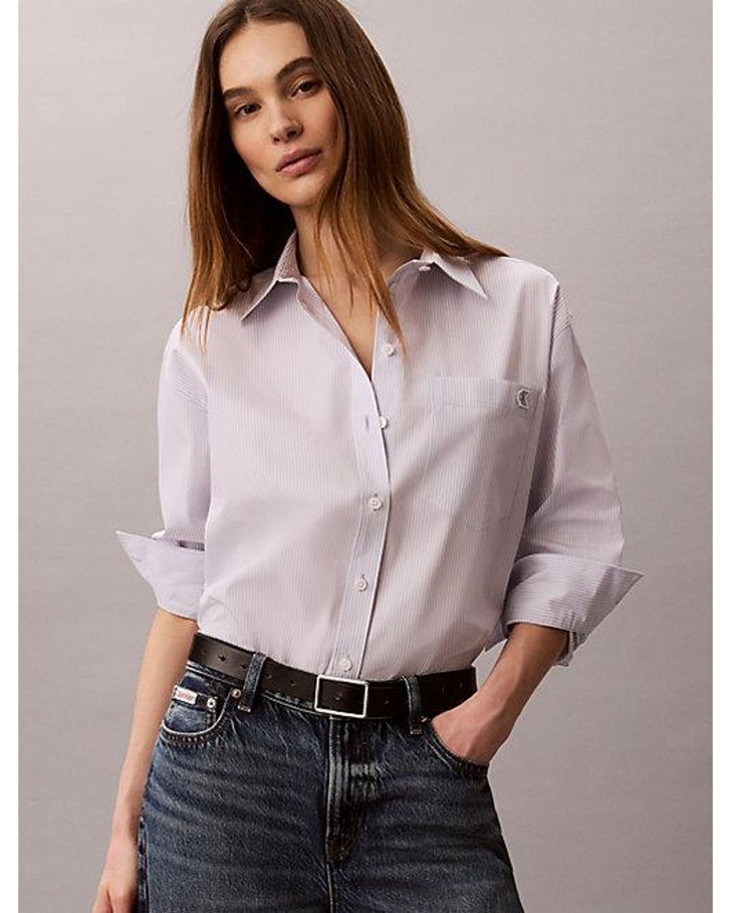 Calvin Klein Multicolor Jeans Relaxed Cotton Poplin Stripe Shirt