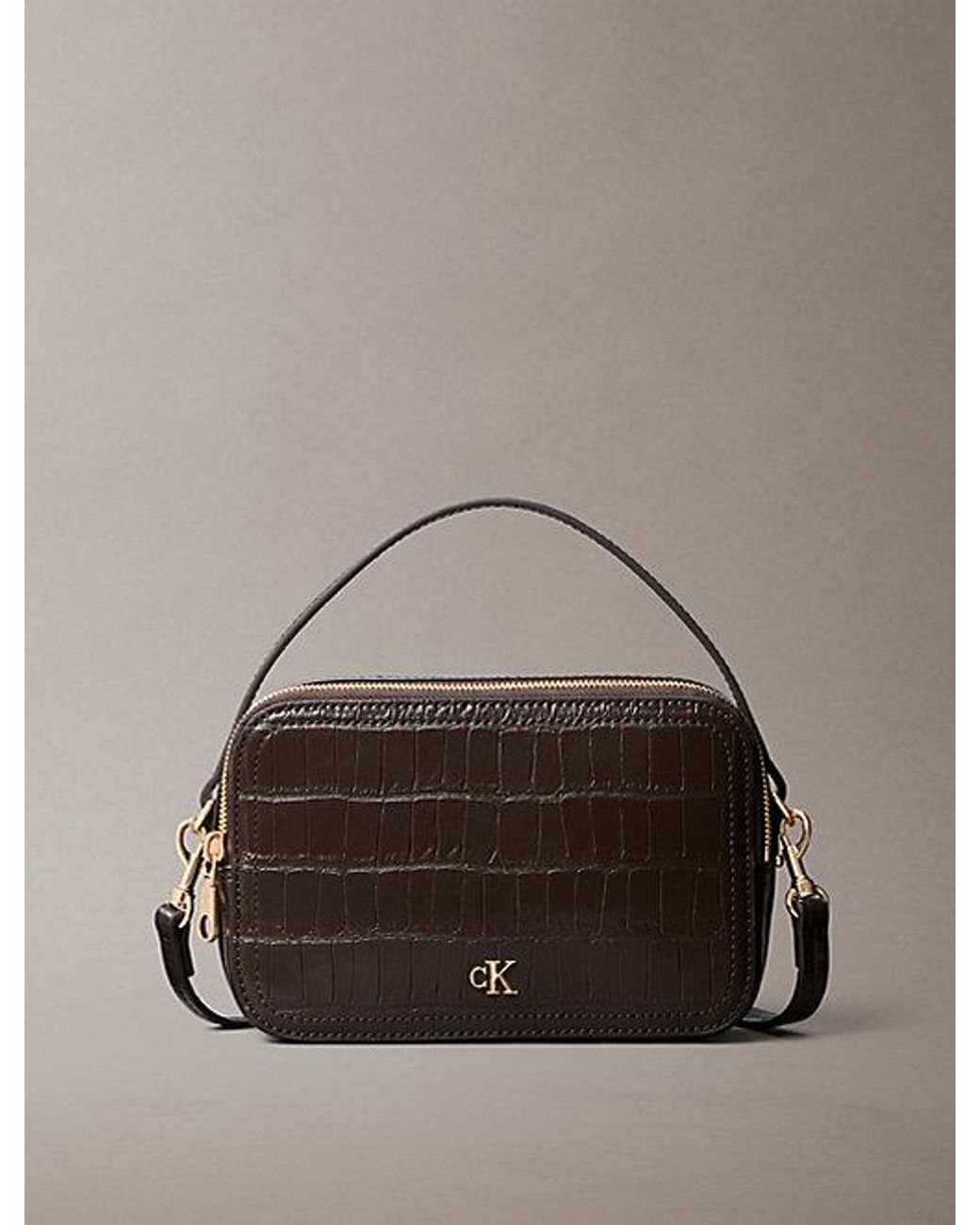 Calvin Klein Brown Monogram Crocodile Camera Bag