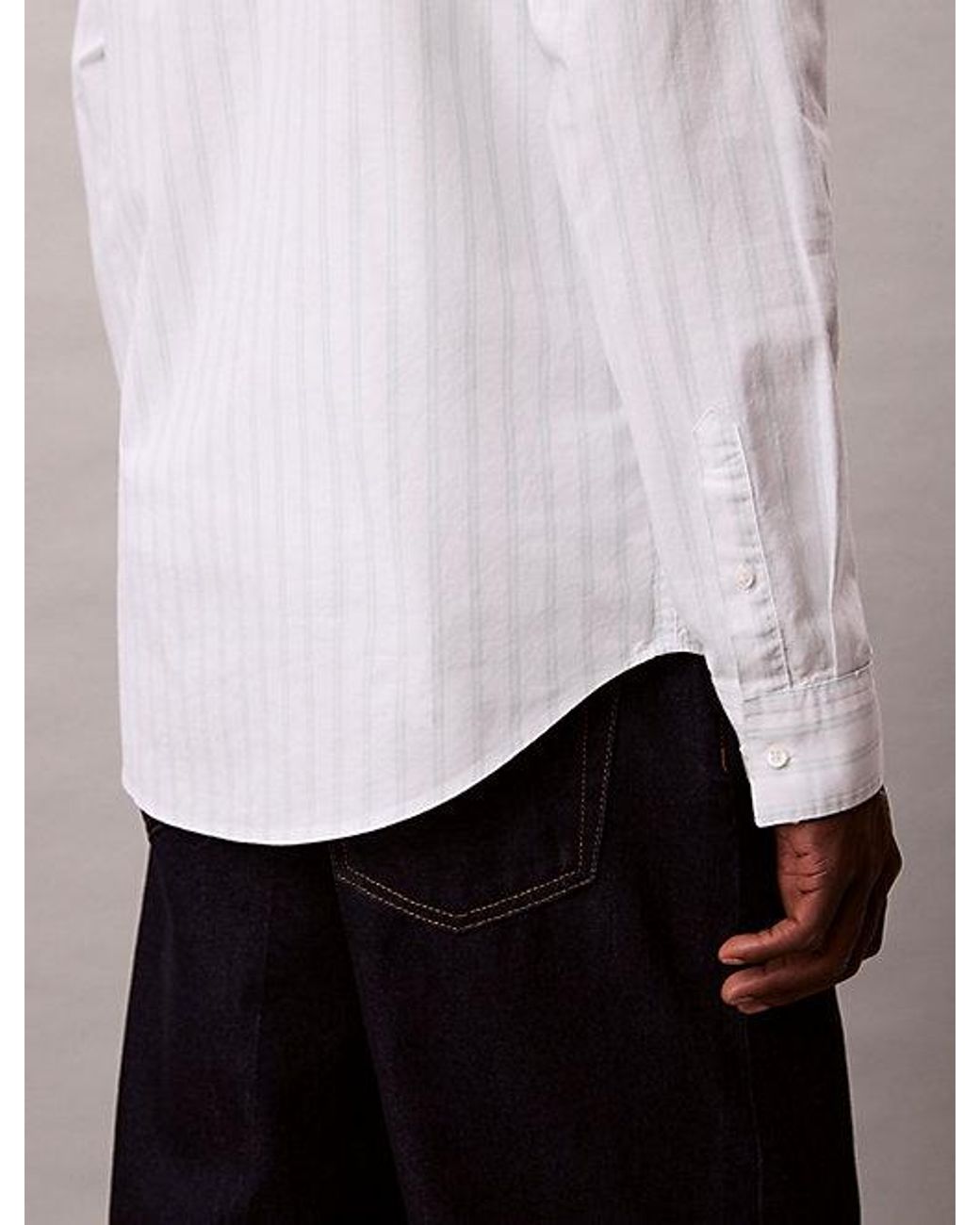 Calvin Klein White Jeans Stripe Oxford Classic Button Down Shirt for men