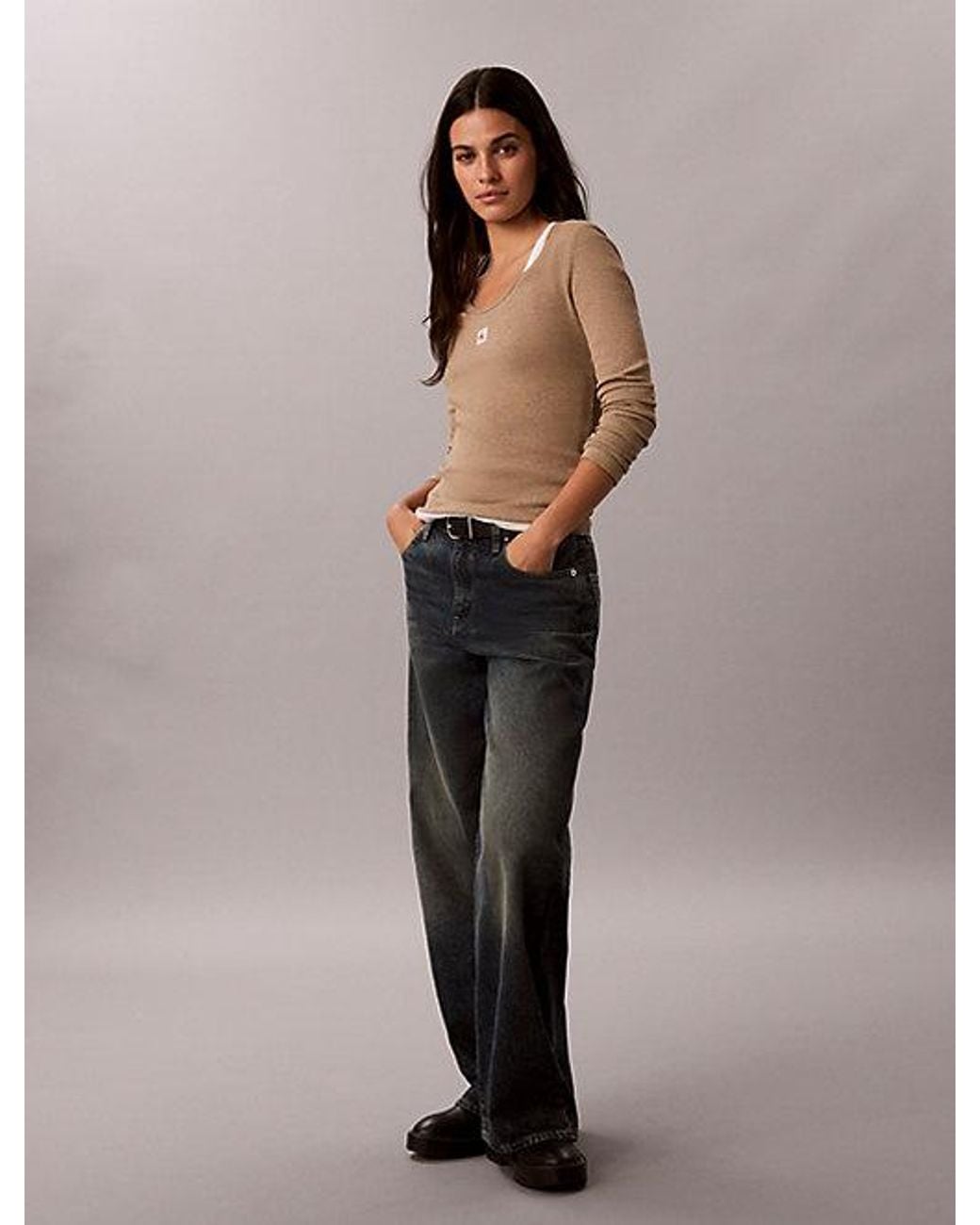 Calvin Klein Multicolor Jeans Ribbed Cotton Long Sleeve Top
