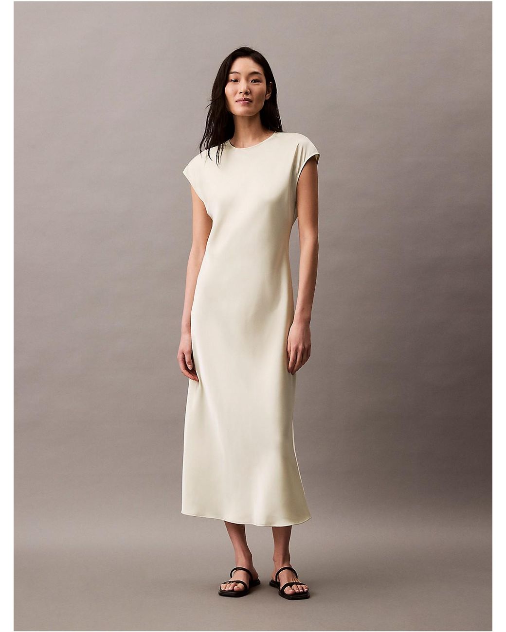 Calvin Klein Satin Sheath Dress in Natural | Lyst
