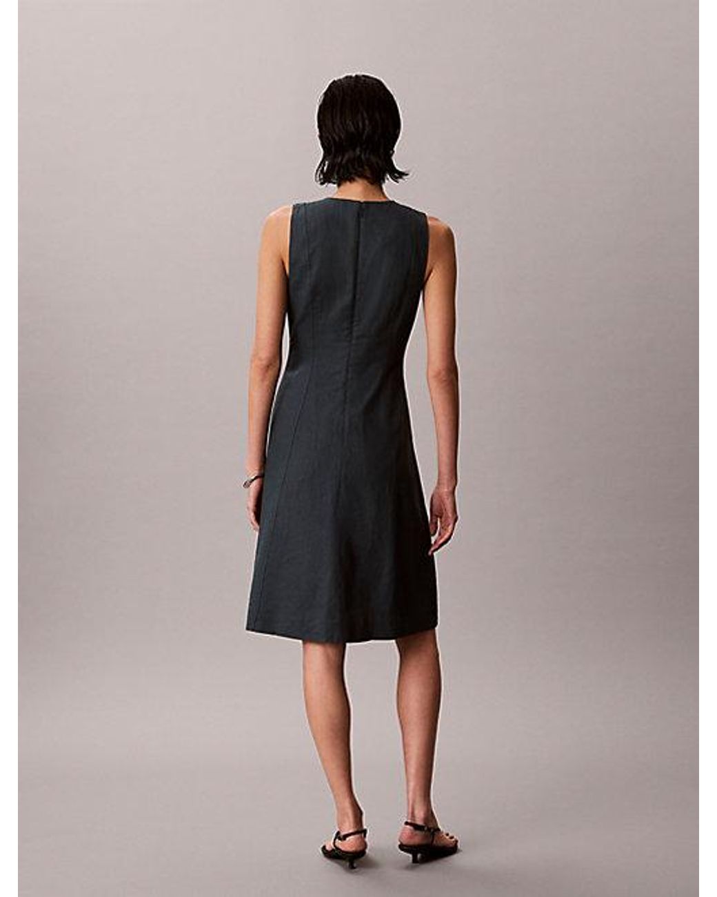 Calvin Klein Multicolor Jeans Linen Blend Sleeveless Midi Dress