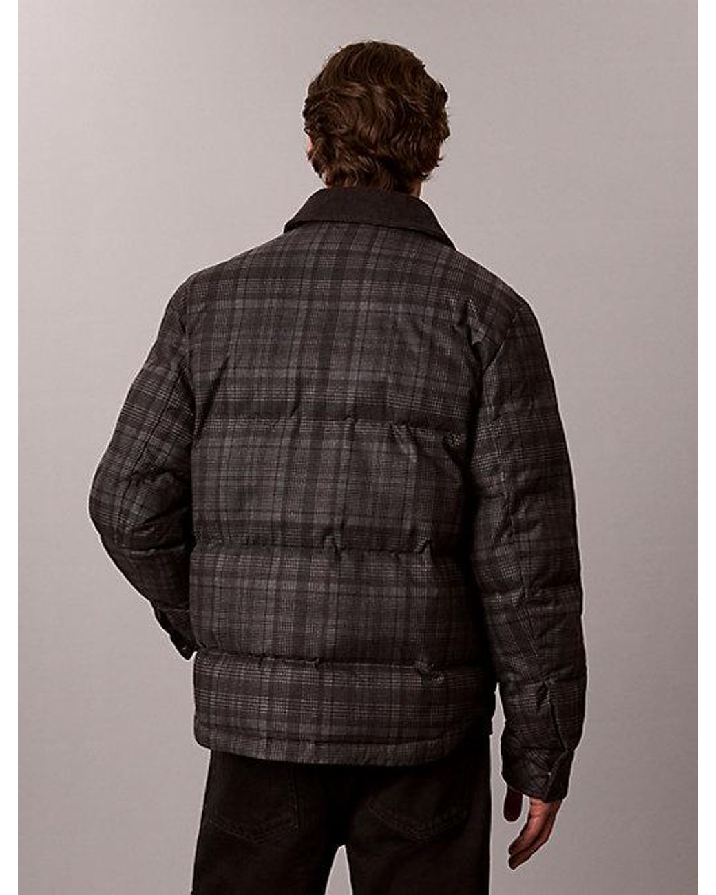 Calvin Klein Brown Jeans Plaid Check Puffer Shirt Jacket for men