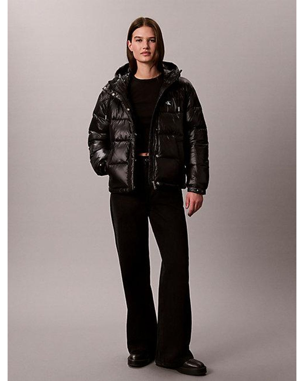 Calvin Klein Brown Jeans Shiny Hooded Puffer Jacket